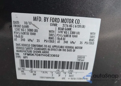2017 Ford Explorer Xlt from USA, damaged, VIN 1FM5K7D87HGE33032